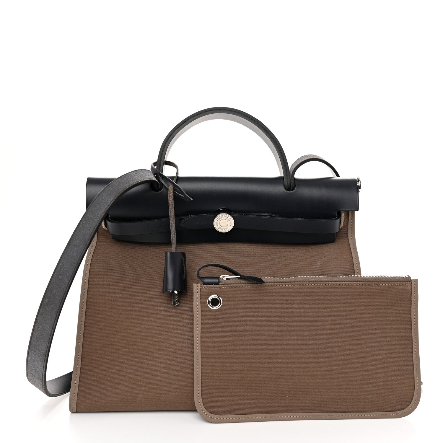 Hermes Vache Hunter Toile Herbag Zip 31 PM Etoupe Bleu Saphir 3 of 12