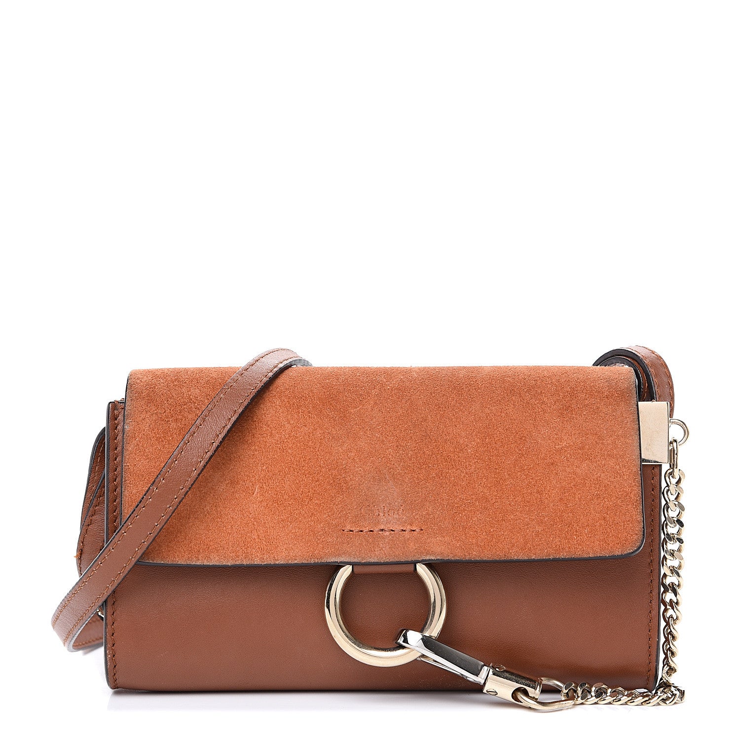 Chloe Suede Calfskin Mini Faye Shoulder Bag Tobacco 1 of 12