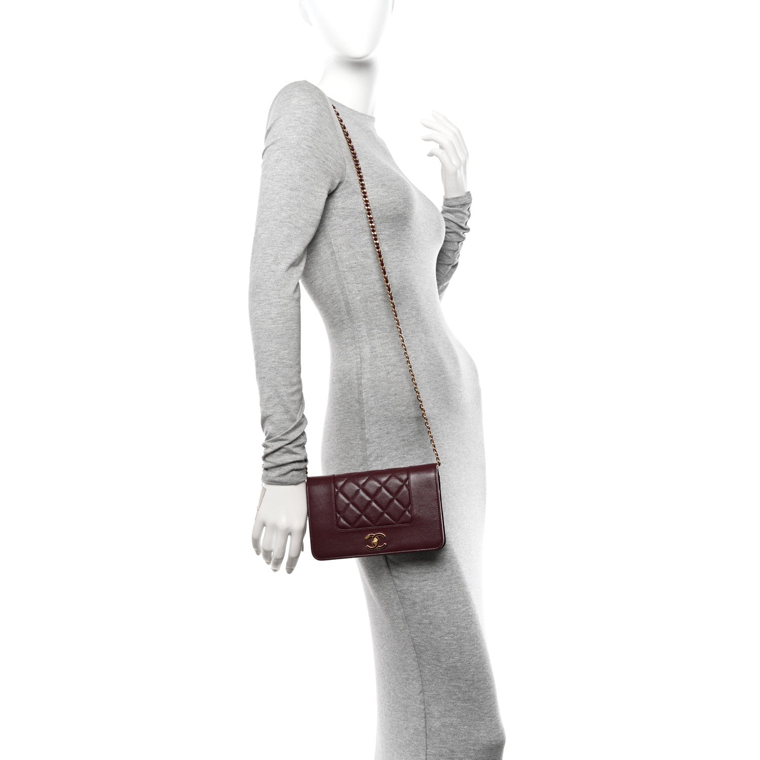 Chanel Sheepskin Quilted Mademoiselle Vintage Wallet On Chain WOC Burgundy 2 of 13