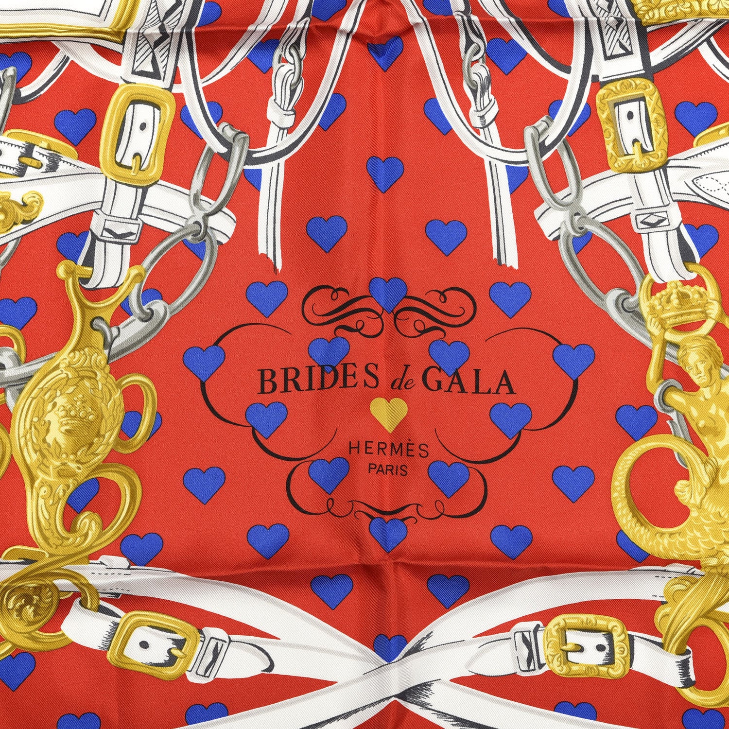 Hermes Silk Brides De Gala Love Scarf 90 Rouge Vif Marine White 2 of 4