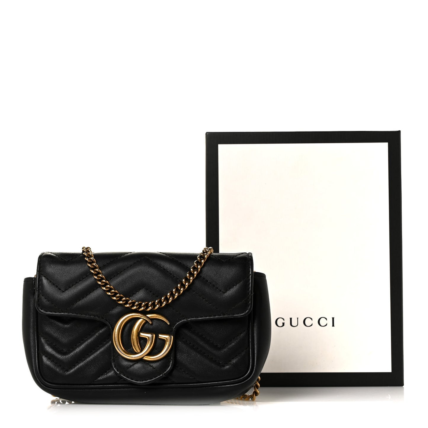 Calfskin Matelasse Super Mini GG Marmont Shoulder Bag Black
