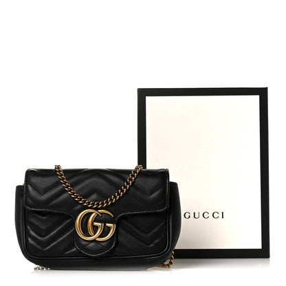 Gucci Calfskin Matelasse Super Mini GG Marmont Shoulder Bag Black 19 of 23
