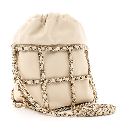 Chanel Lambskin Bucket Chain Drawstring Bag Beige 3 of 10