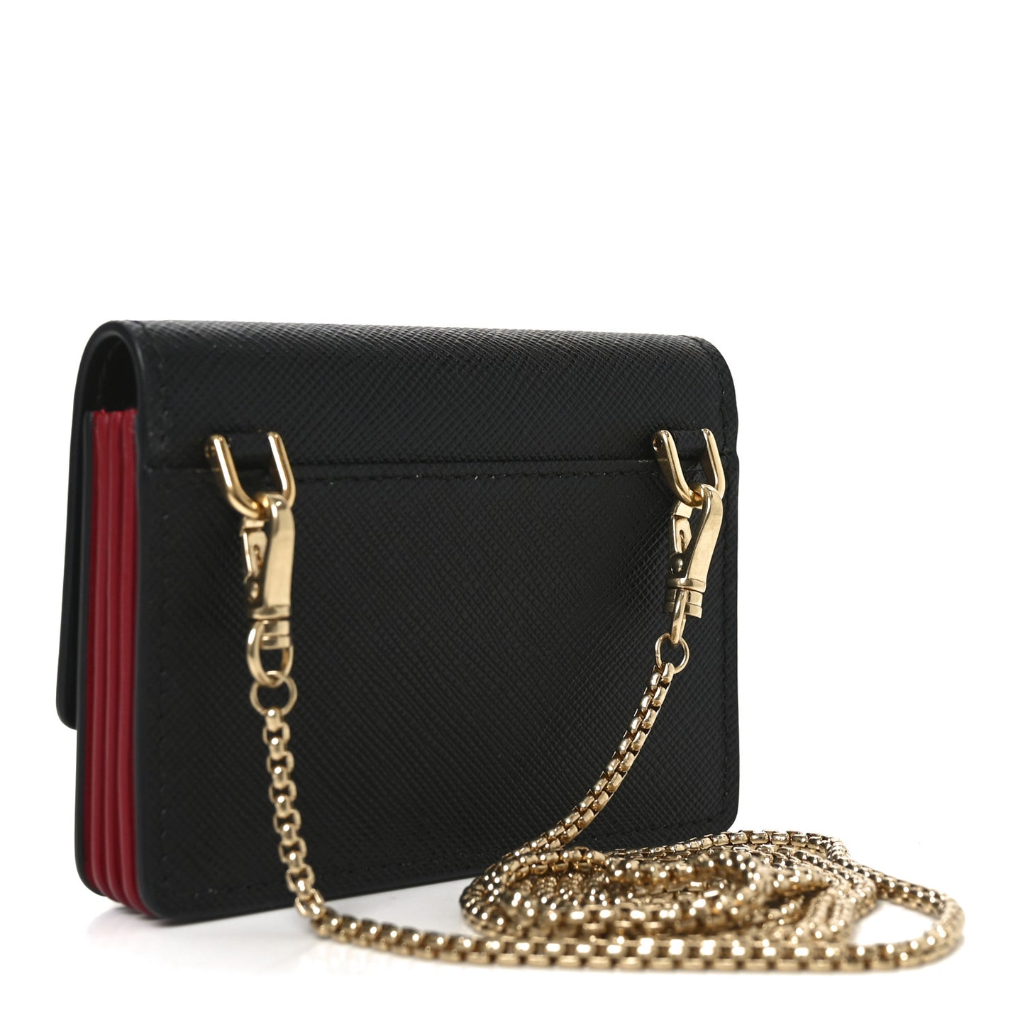 Saffiano Triangle Accordion Card Case with Chain Black