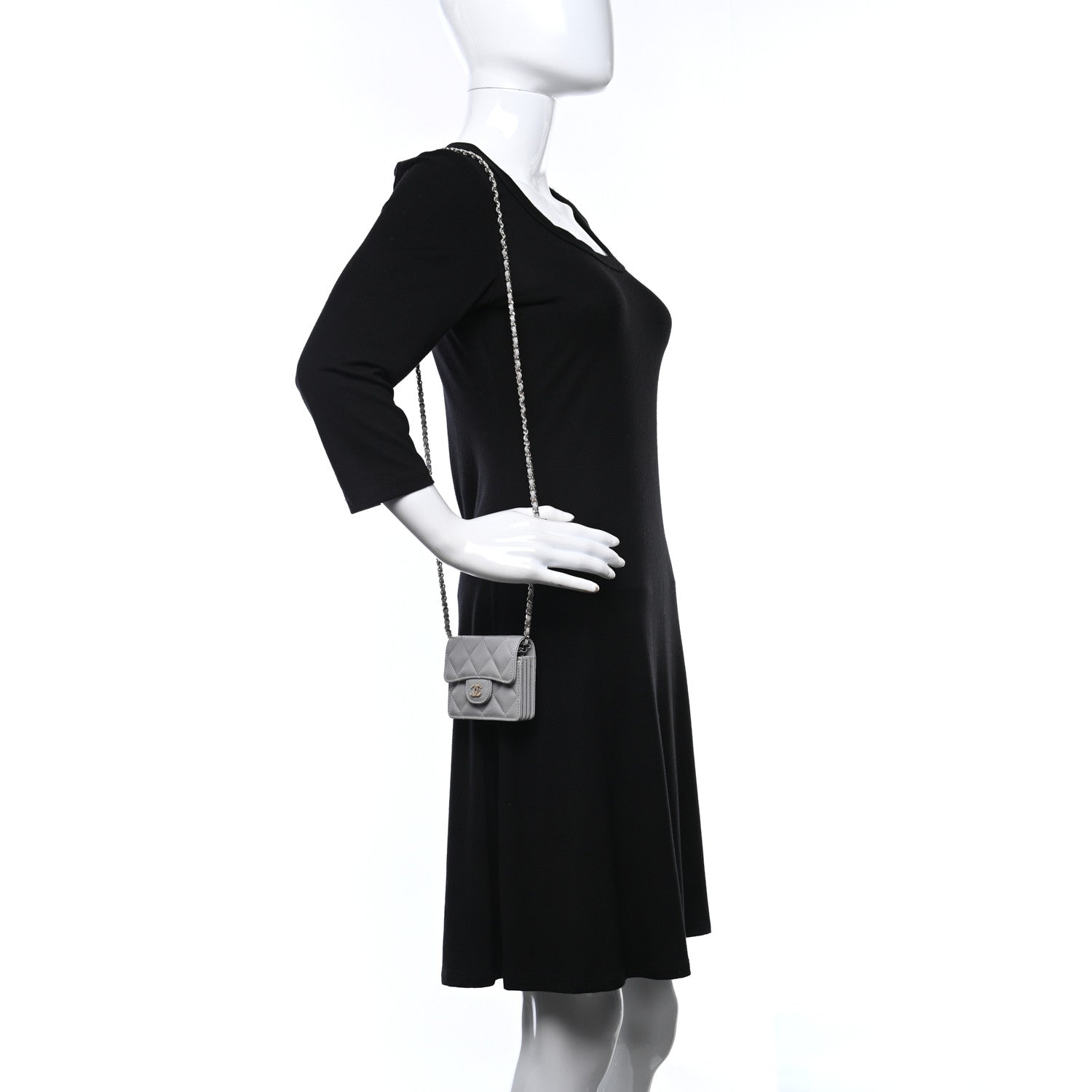 Chanel Caviar Quilted Flap Card Holder On Chain Grey 2 of 8