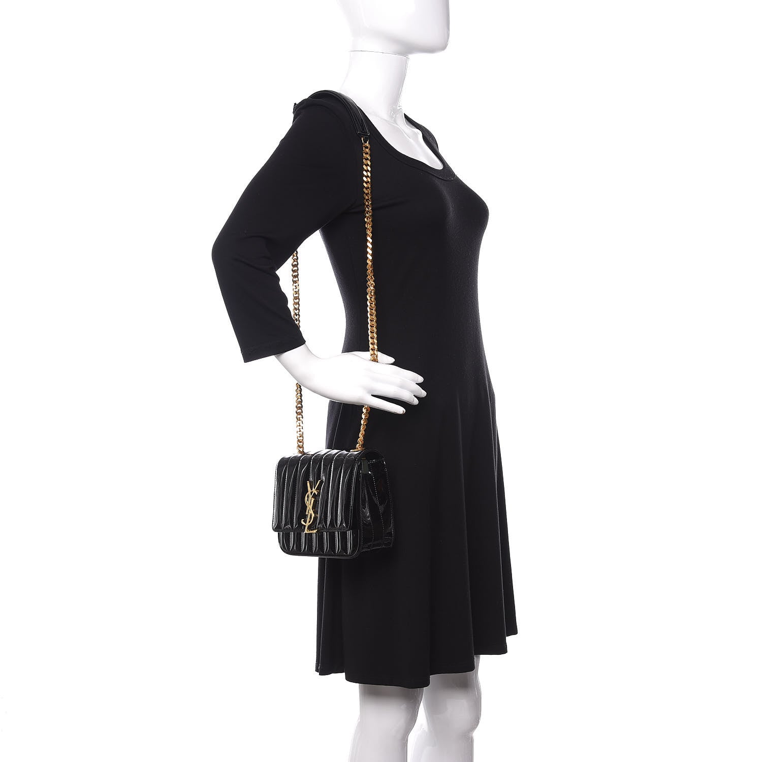 Saint Laurent Patent Calfskin Matelasse Monogram Small Vicky Chain Bag Black 2 of 11