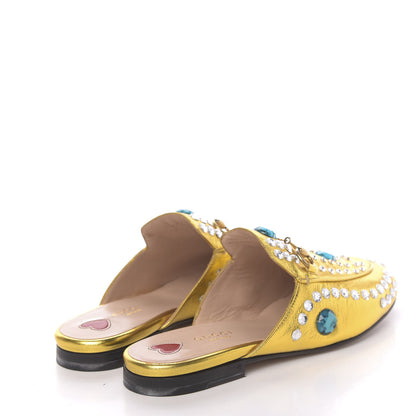 Gucci Metallic Nappa Crystal Womens Princetown Slippers 37 Gold 4 of 9