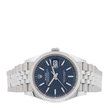 Rolex Stainless Steel 18K White Gold 36mm Oyster Perpetual Datejust Watch Blue Fluted 126234 2 of 5