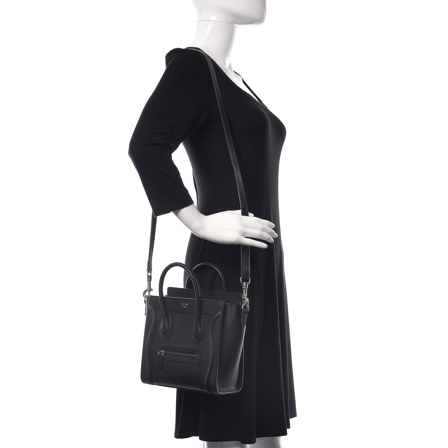 Celine Drummed Calfskin Nano Luggage Black 3 of 9