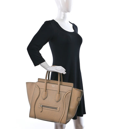 Celine Drummed Calfskin Mini Luggage Dune 2 of 9