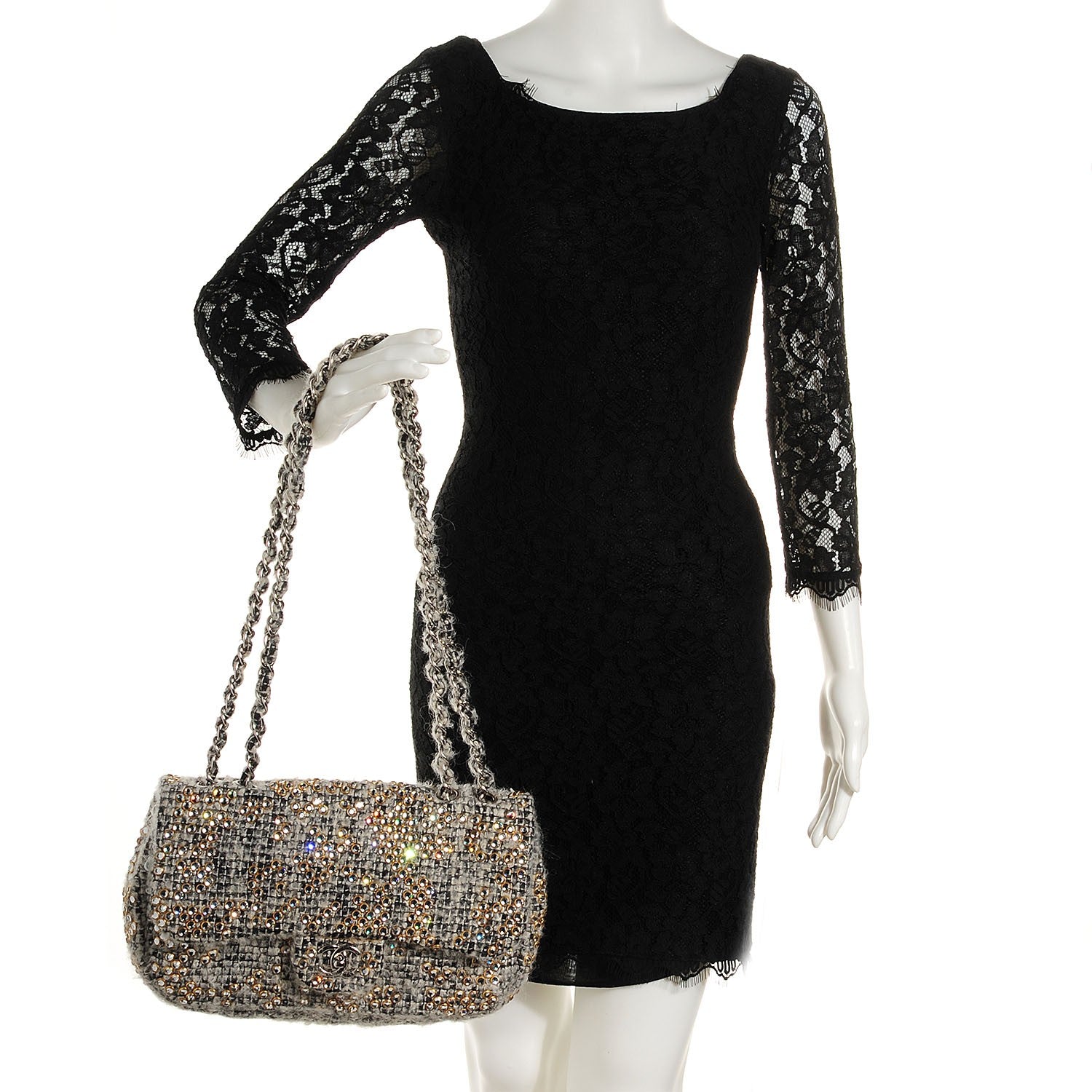 Chanel Mohair Swarovski Crystal Jumbo Flap Grey 2 of 9