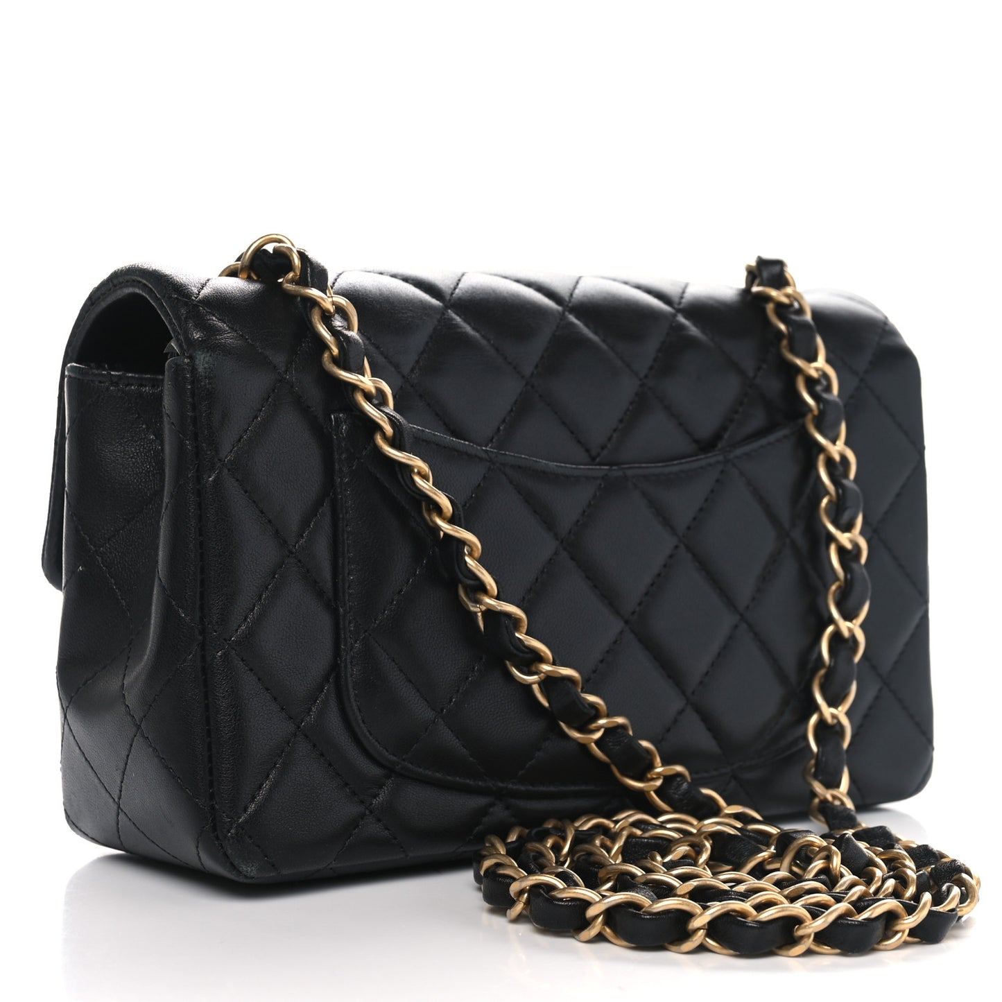 Lambskin Quilted Mini Rectangular Flap Black