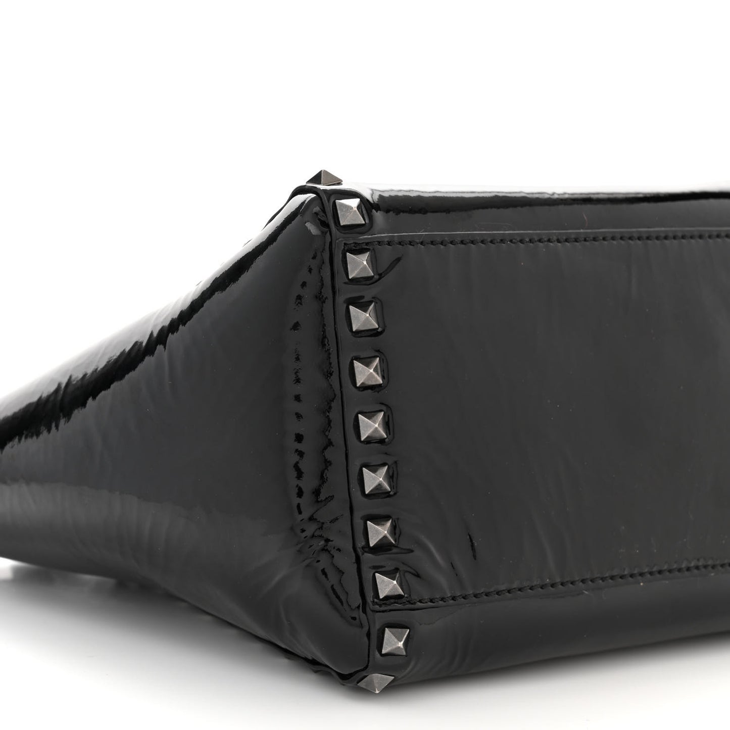 Patent Monochrome Small Rockstud Double Handle Tote Black