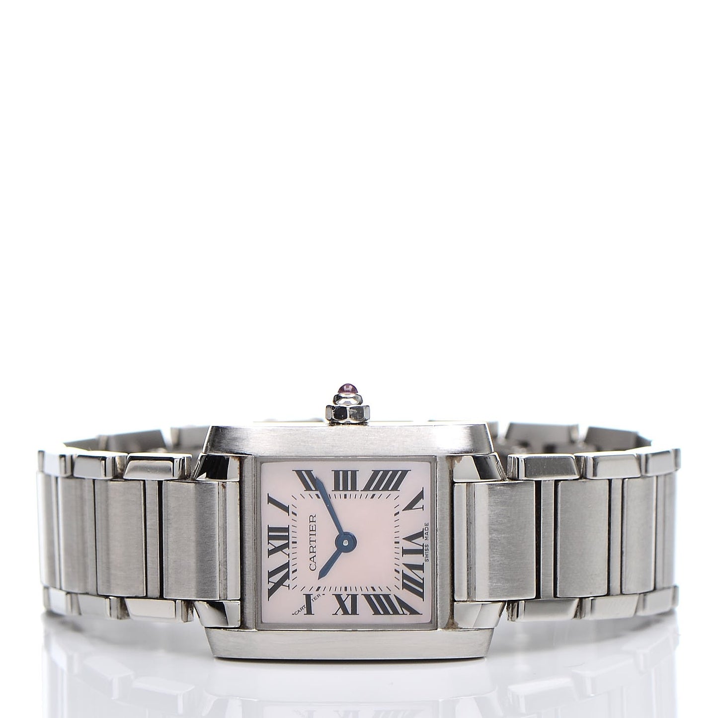 Stainless Steel Pink Mother of Pearl 20mm Tank Francaise Quartz Watch