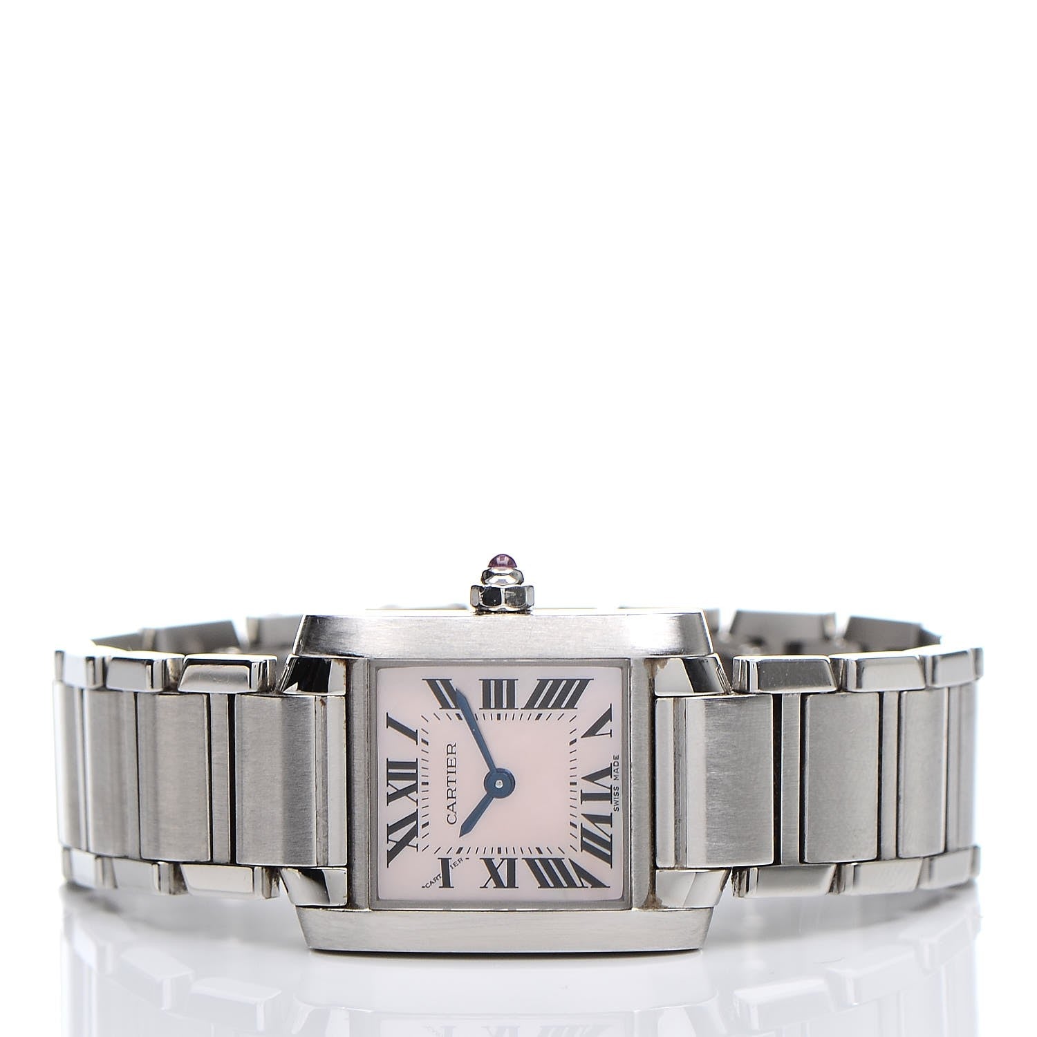 Cartier Stainless Steel Pink Mother of Pearl 20mm Tank Francaise Quartz Watch 3 of 9