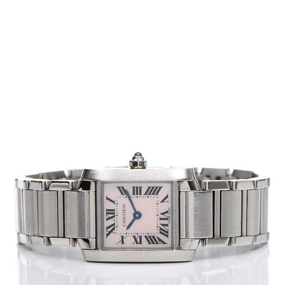 Cartier Stainless Steel Pink Mother of Pearl 20mm Tank Francaise Quartz Watch 3 of 9