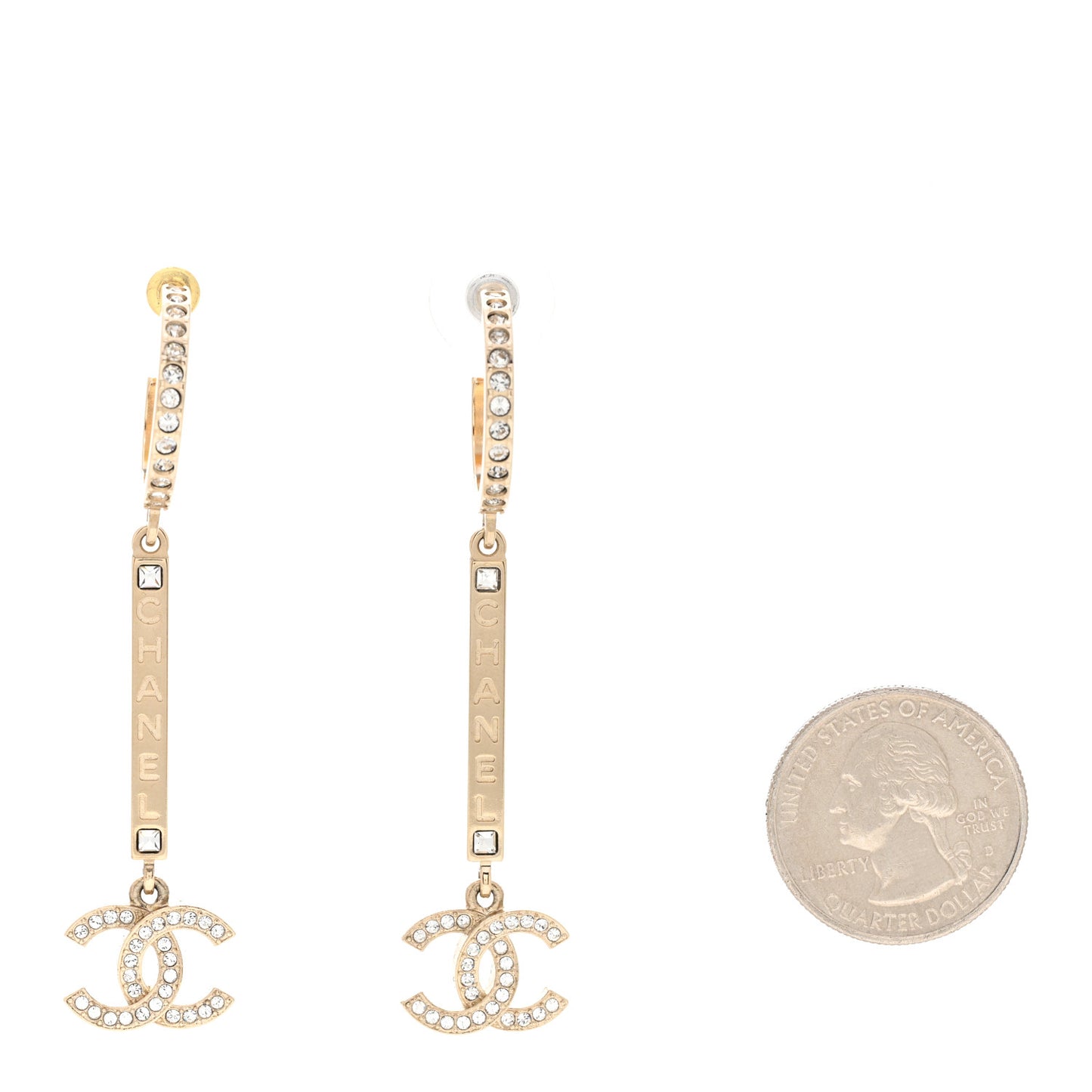 Crystal Lock Symbols Logo CC Hoop Drop Earrings Gold