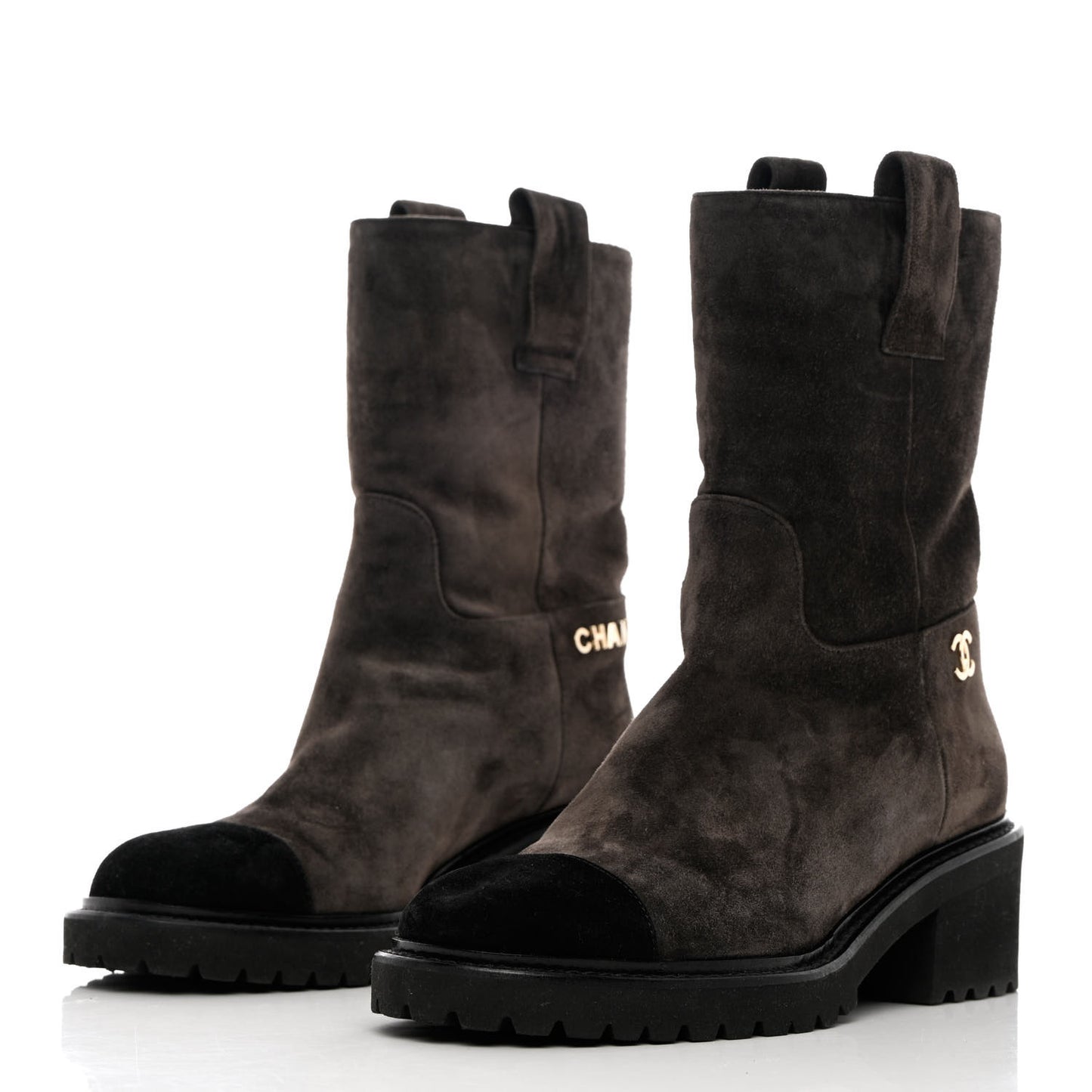 Suede Calfskin CC Cap Toe Boots 36.5 Black Brown
