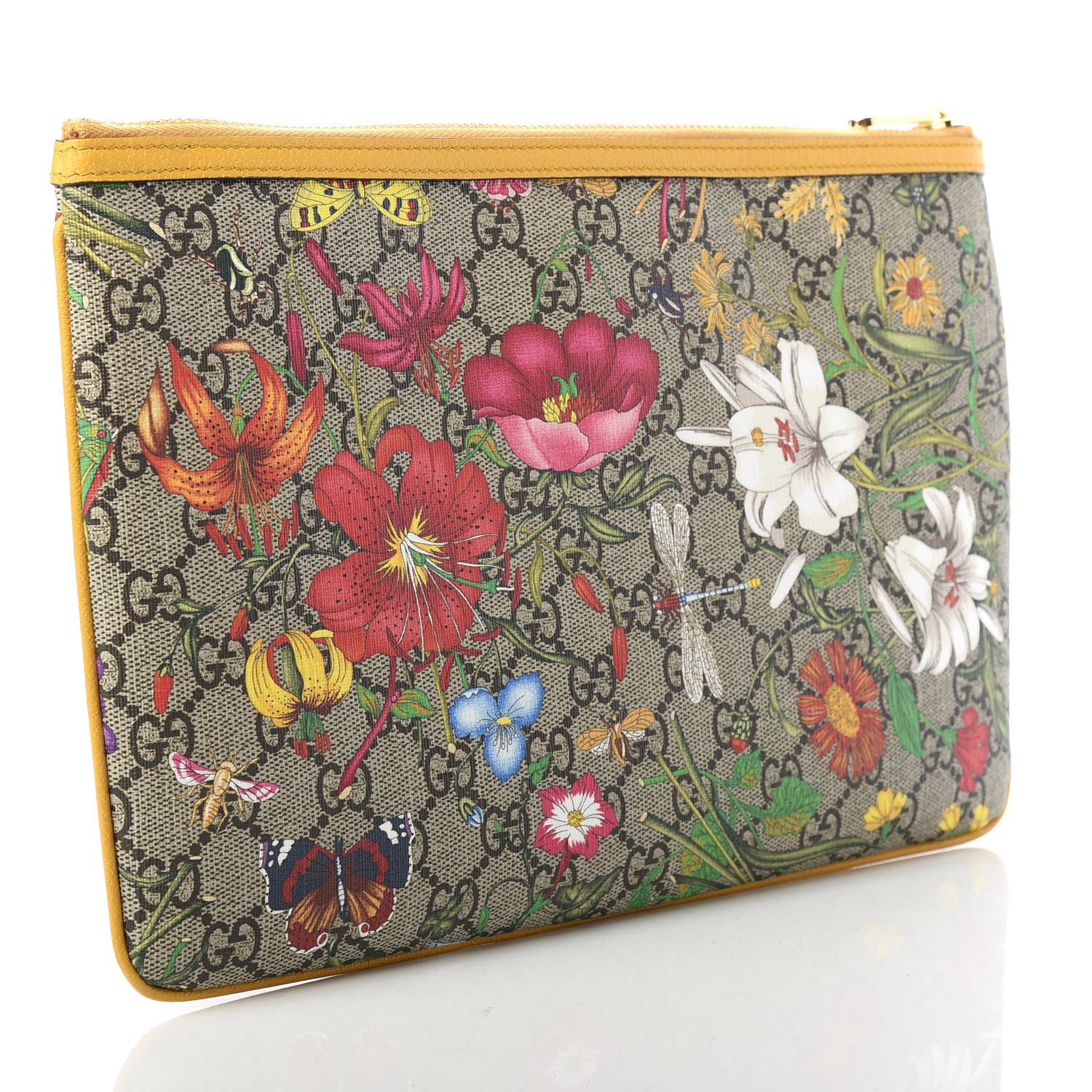 Gucci GG Supreme Monogram Flora Large Ophidia Pouch Clutch Beige Multicolor Crop 3 of 9