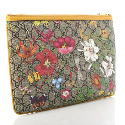 Gucci GG Supreme Monogram Flora Large Ophidia Pouch Clutch Beige Multicolor Crop 3 of 9