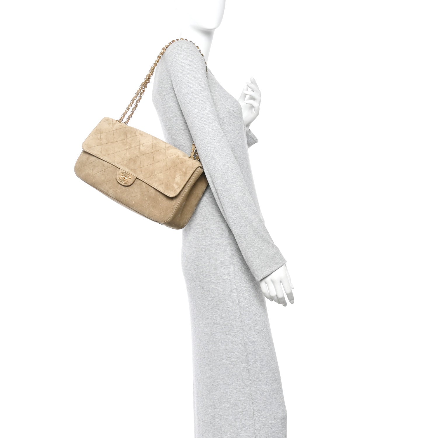 Chanel Suede Calfskin Small Souplissimo Maxi Flap Dark Beige 3 of 21