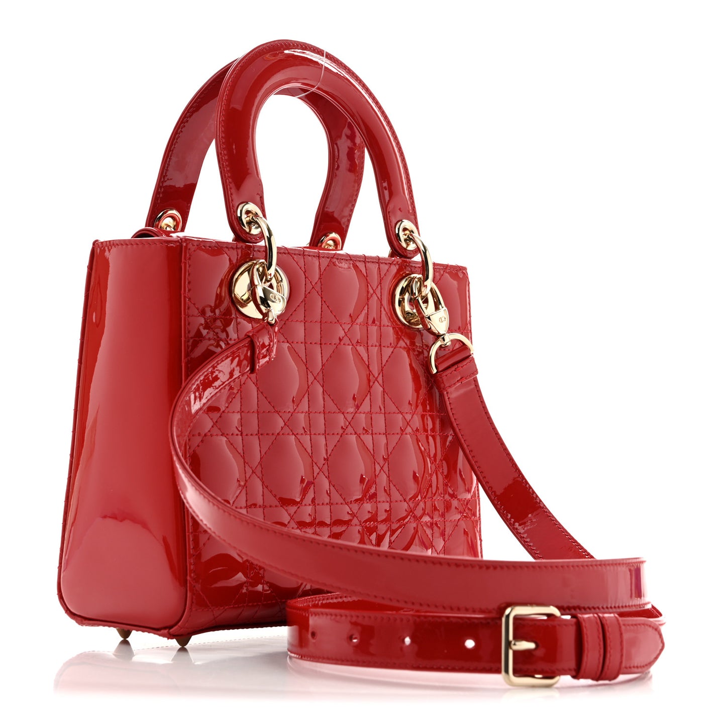 Patent Cannage Small Lady Dior Cherry Red