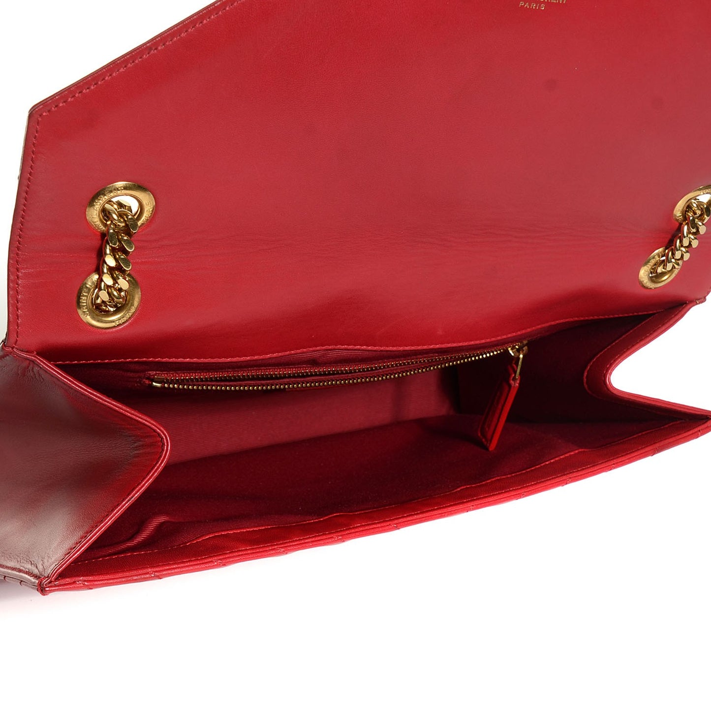 Lambskin Matelasse Chevron Large Monogram Satchel Red
