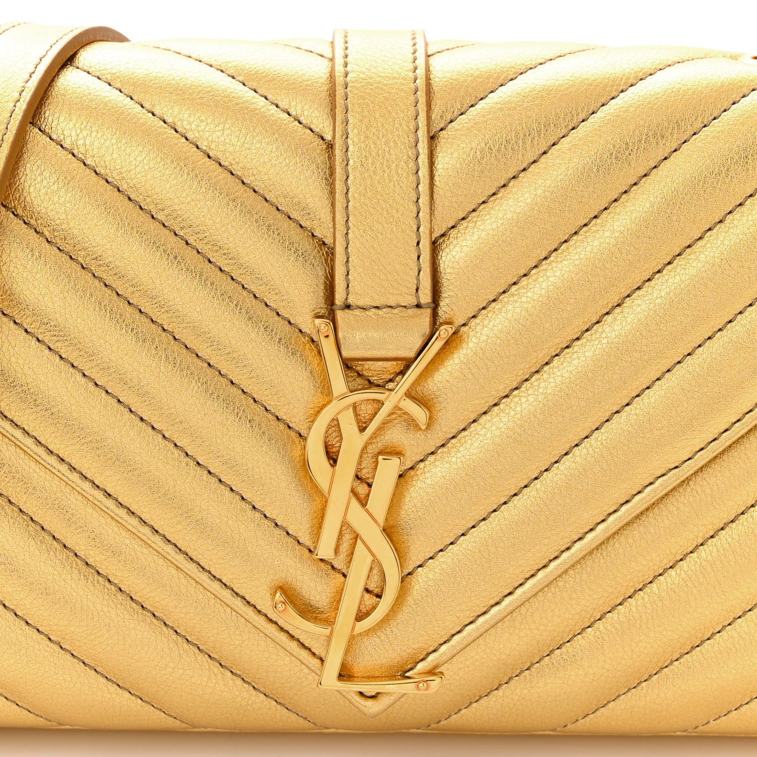 Saint Laurent Metallic Calfskin Matelasse Chevron Small Monogram Chain Shoulder Bag Gold 8 of 10