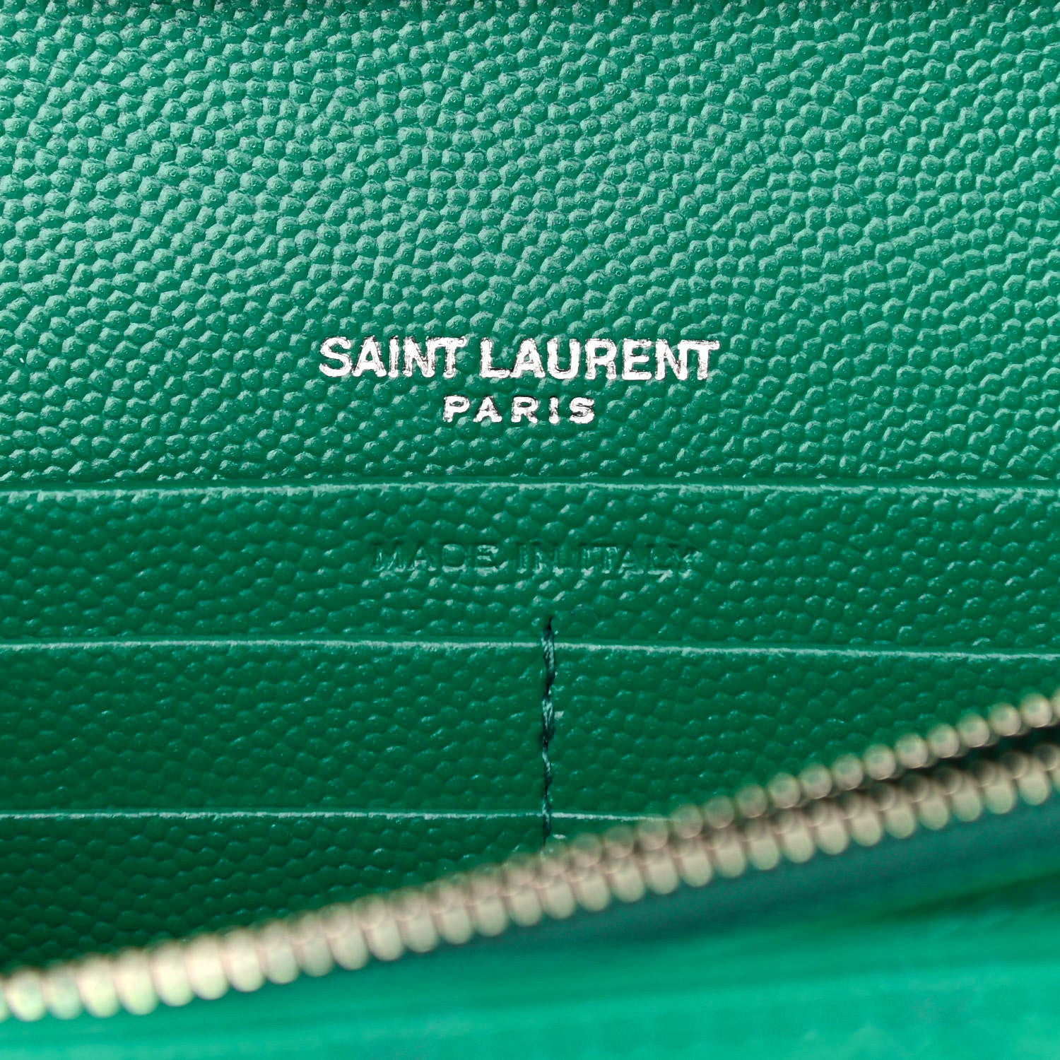 Saint Laurent Grain De Poudre Mixed Matelasse Triquilt Monogram Chain Wallet Malachite 6 of 10