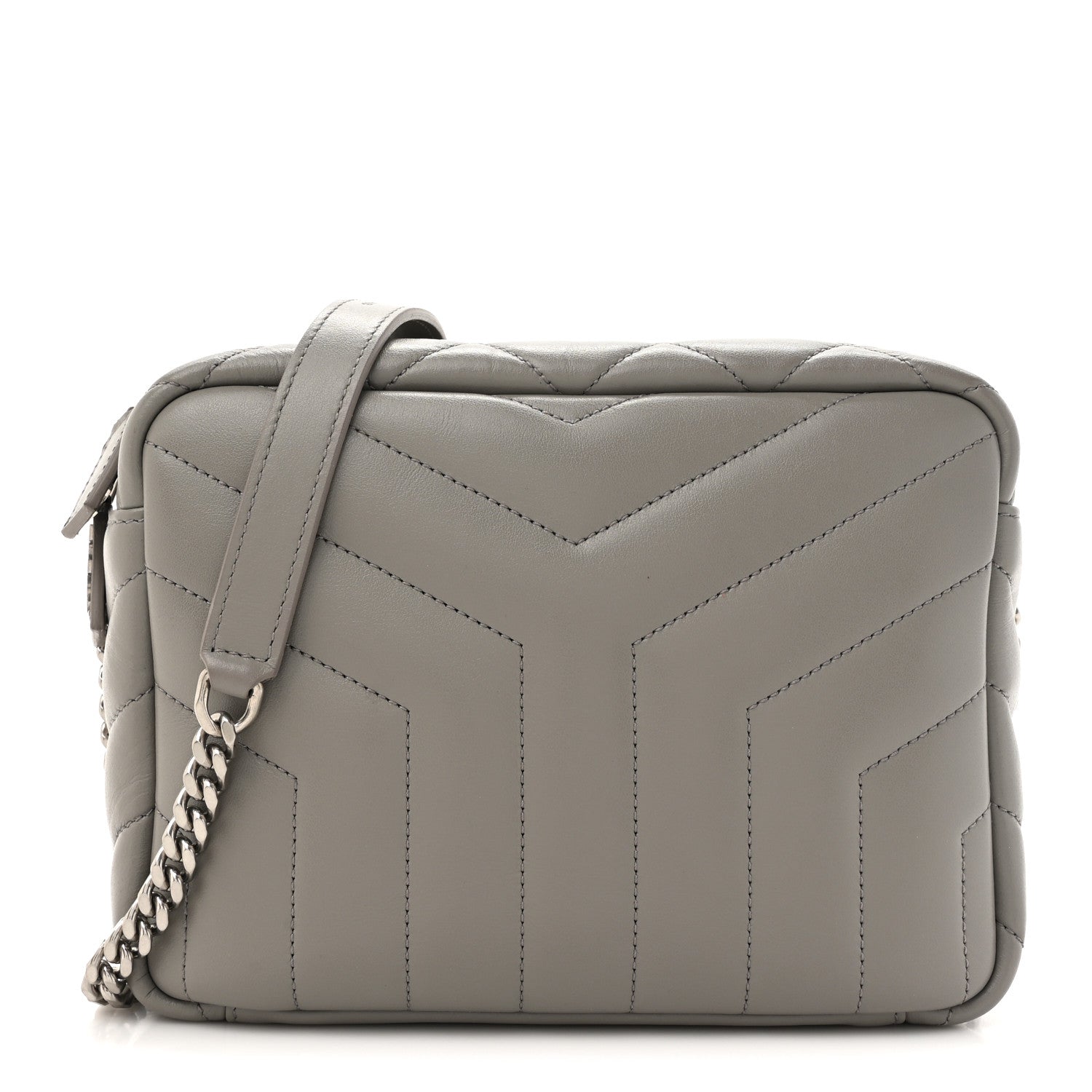 Saint Laurent Calfskin Y Quilted Monogram Small Loulou Bowling Bag Light Gray 1 of 10
