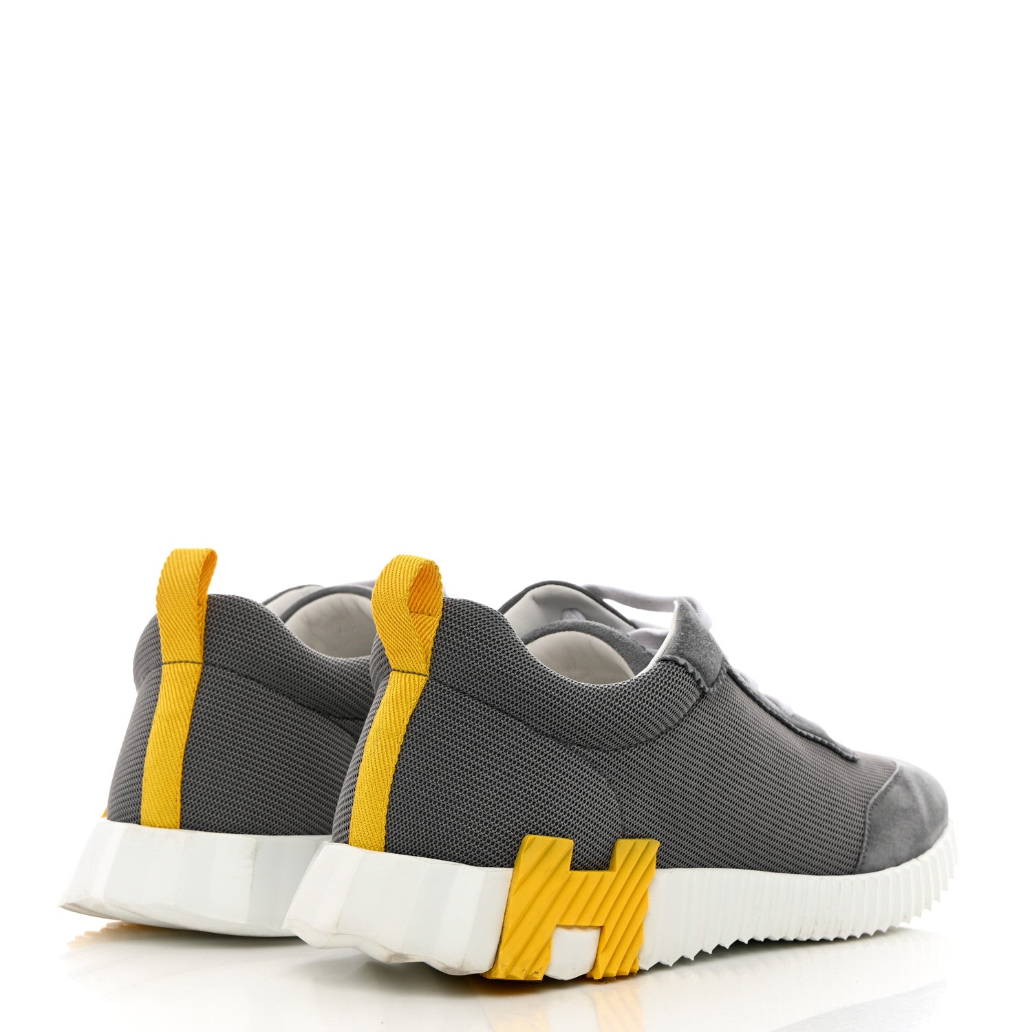 Hermes Technical Canvas Suede Goatskin Bouncing Sneakers 43 Gris Fume Jaune 4 of 13