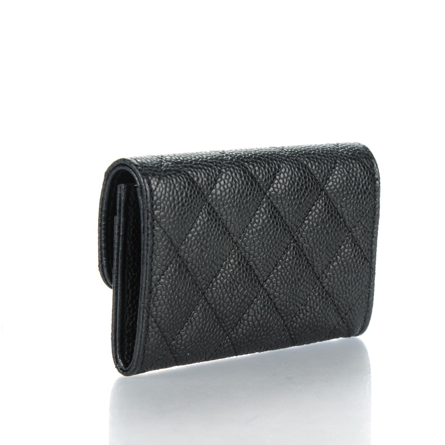 Caviar Quilted Flap Card Holder Black