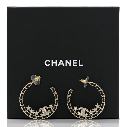 Chanel Lambskin Chain Crystal CC Star Chain Hoop Earrings Gold Black 5 of 5