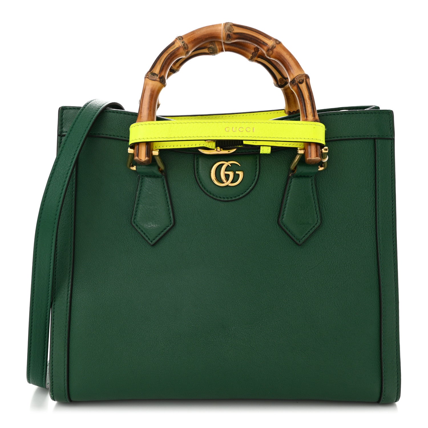 Gucci Wonka Grain Calfskin Small Diana Tote Bag Green Yellow Fluo 1 of 14