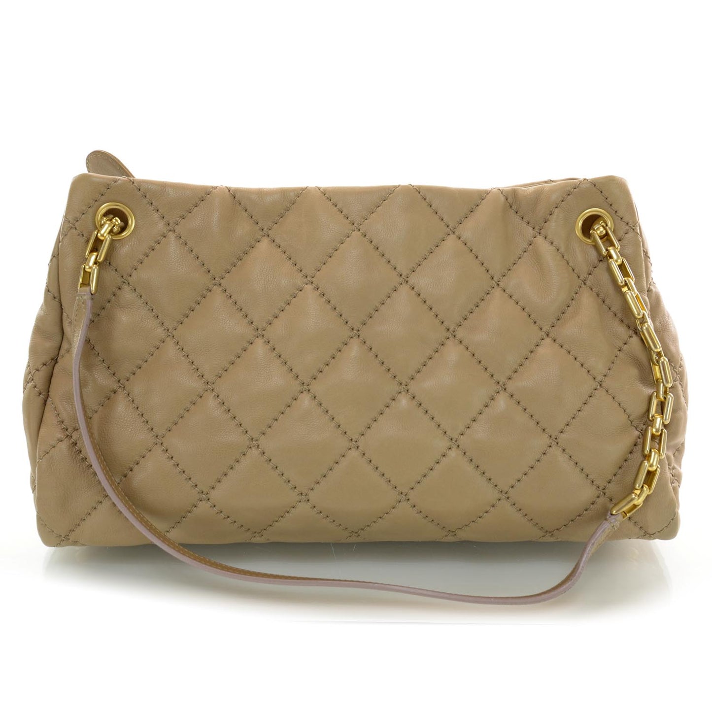 Calfskin Quilted Large Retro Chain Tote Beige