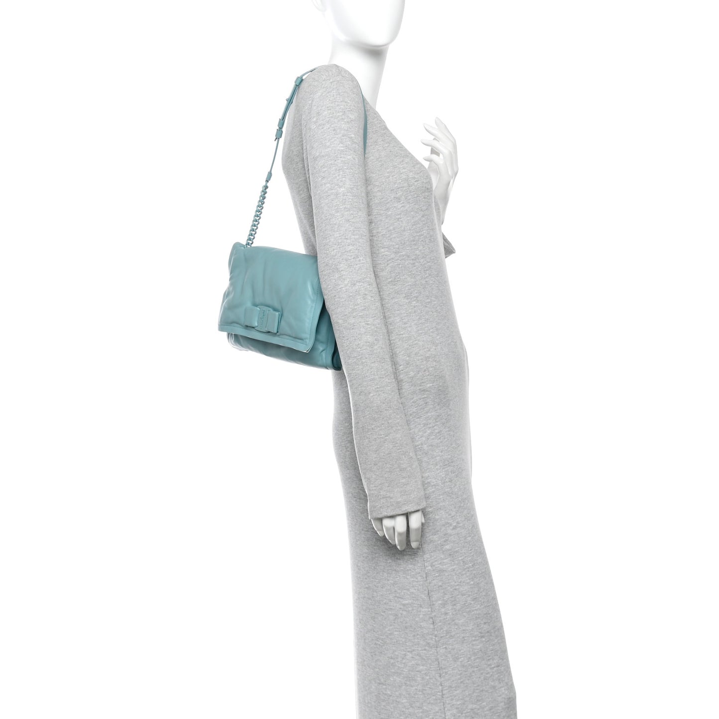 Calfskin Small Viva Bow Shoulder Bag Tyrone Turquoise