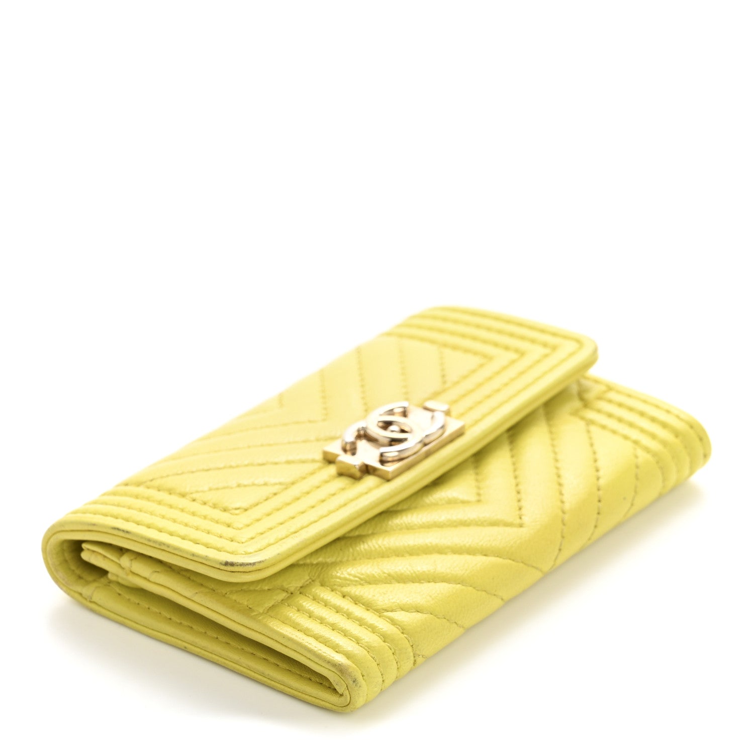 Chanel Lambskin Chevron Quilted Boy Flap Card Holder Yellow 7 of 16