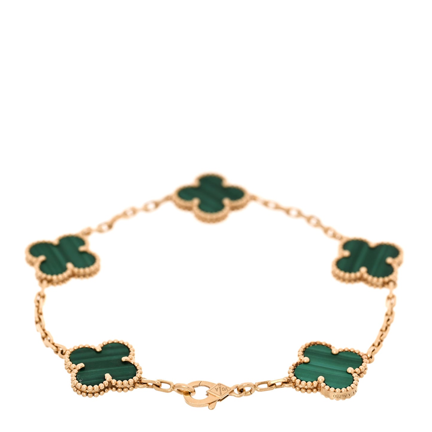 18K Yellow Gold Malachite 5 Motifs Vintage Alhambra Bracelet