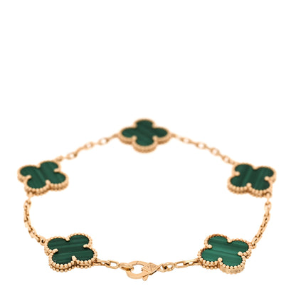 Van Cleef & Arpels 18K Yellow Gold Malachite 5 Motifs Vintage Alhambra Bracelet 2 of 4