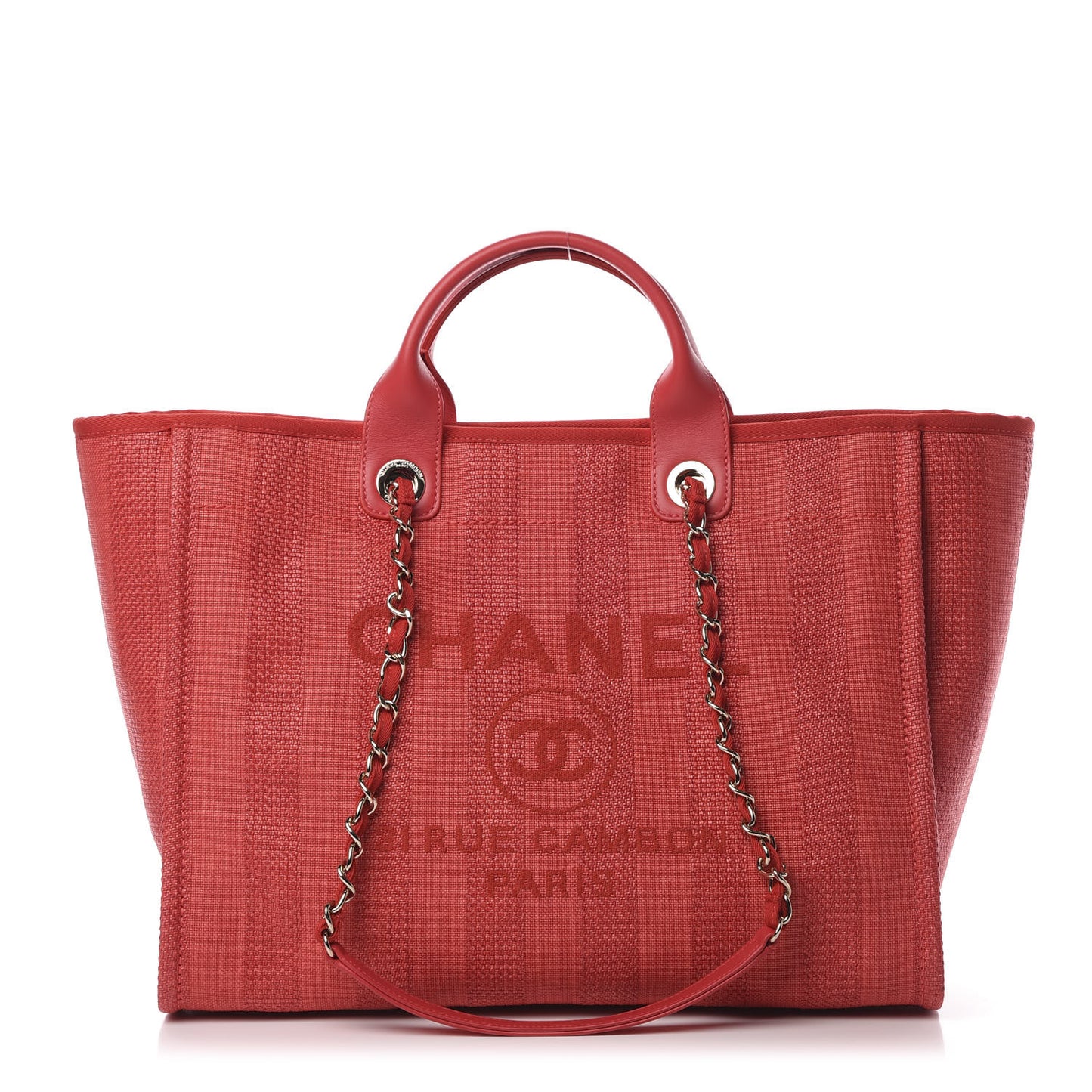Mixed Fibers Striped Medium Deauville Tote Red