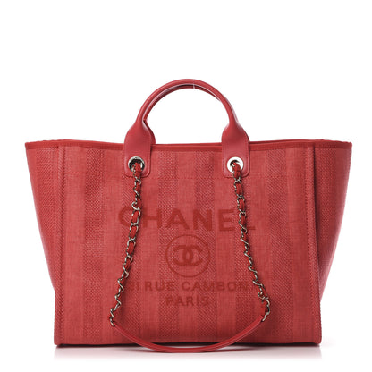 Chanel Mixed Fibers Striped Medium Deauville Tote Red 1 of 12
