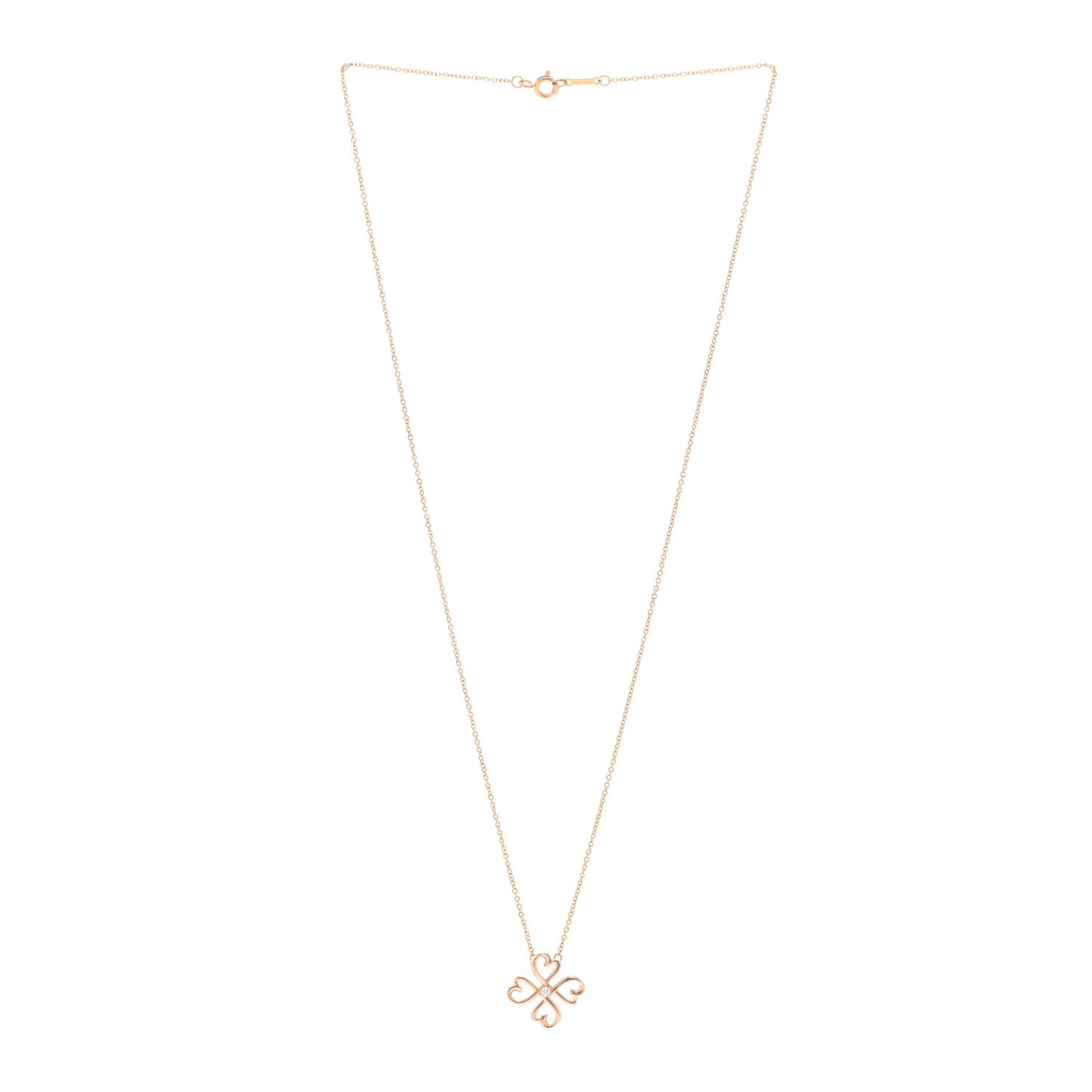 18K Rose Gold Diamond Loving Heart Clover Pendant Necklace