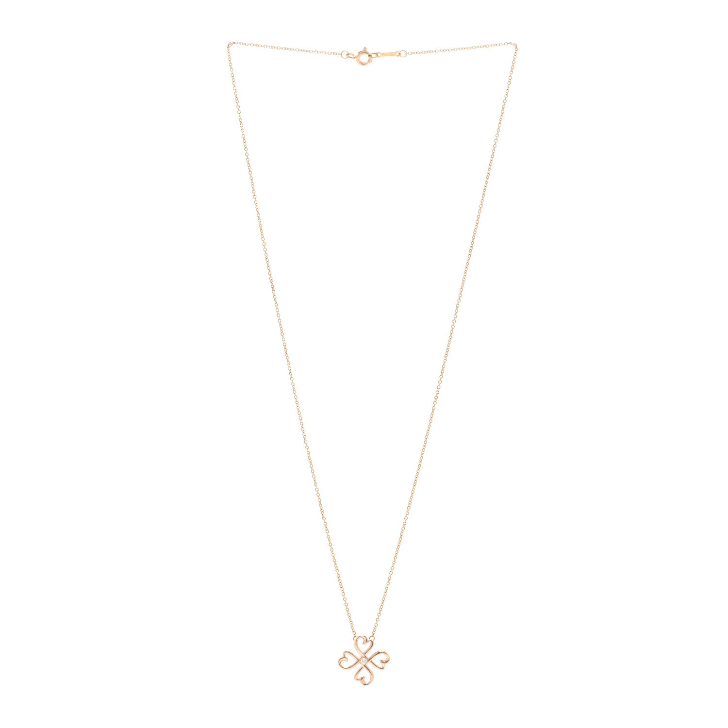 Tiffany 18K Rose Gold Diamond Loving Heart Clover Pendant Necklace 3 of 5