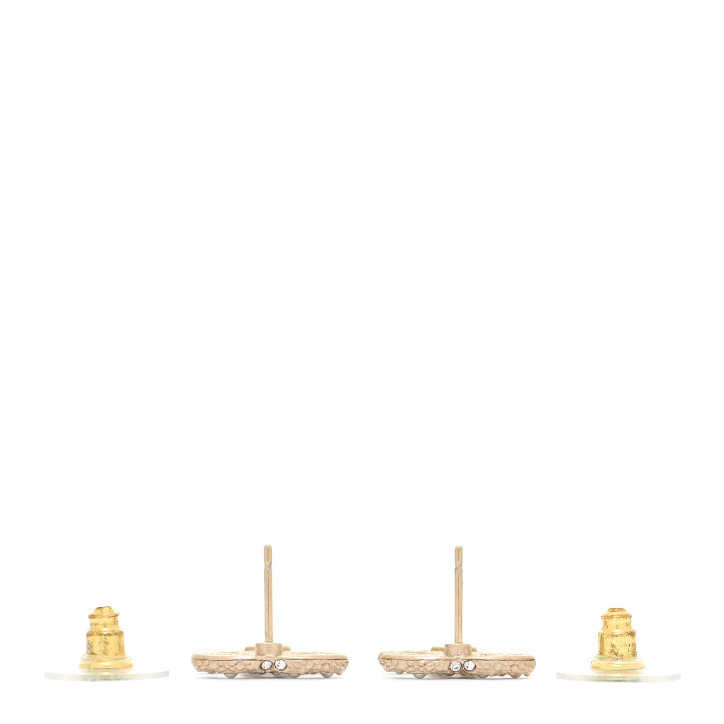 Pearl Crystal CC Stud Earrings Gold