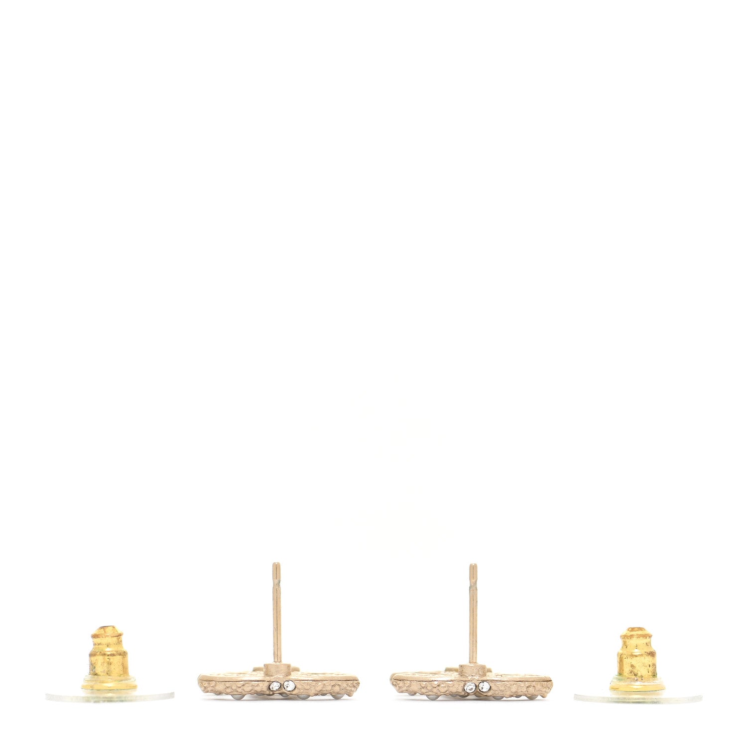 Chanel Pearl Crystal CC Stud Earrings Gold 3 of 5
