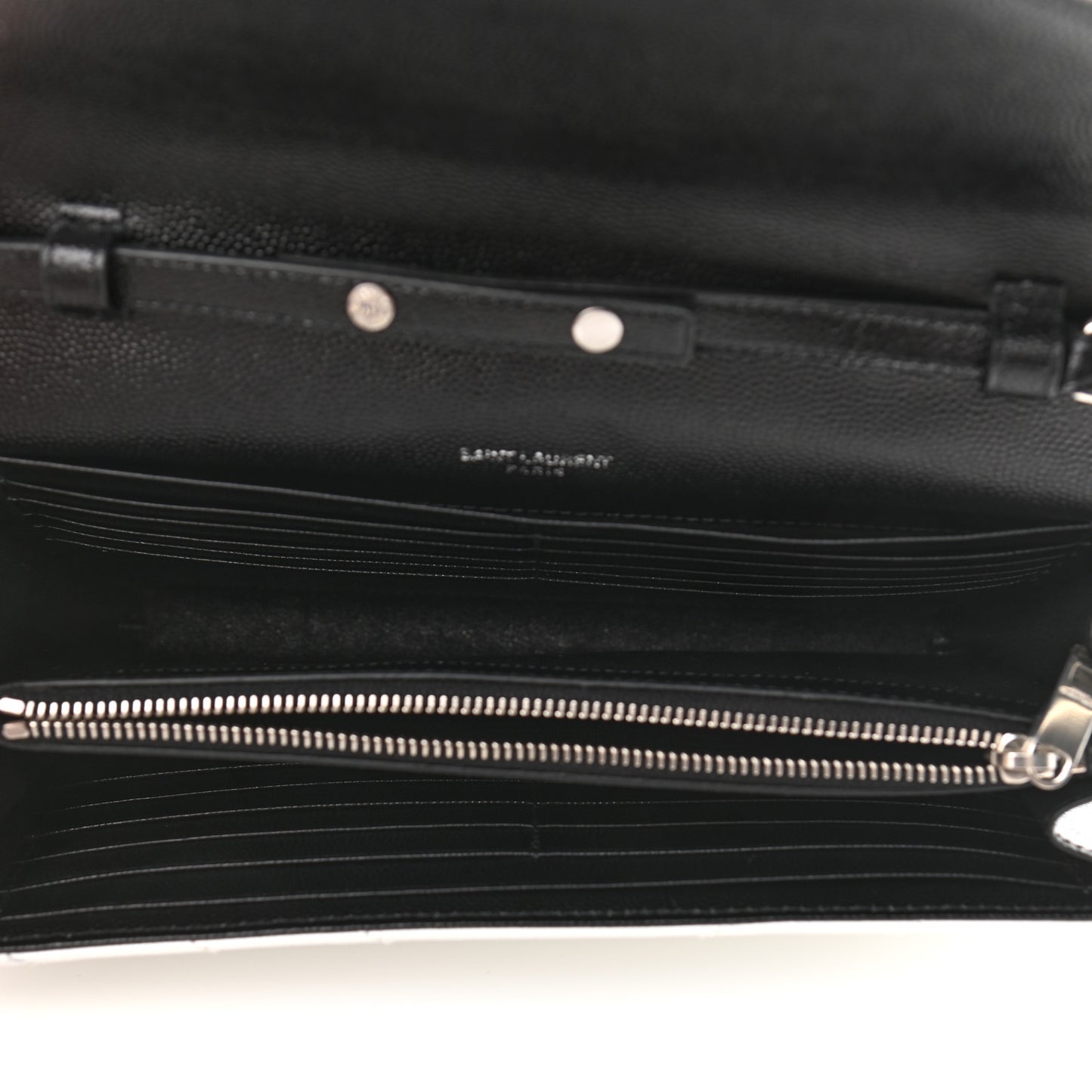 Grain De Poudre Matelasse Bi-Color Chevron Monogram Chain Wallet White Black