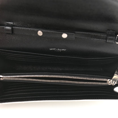 Saint Laurent Grain De Poudre Matelasse Bi-Color Chevron Monogram Chain Wallet White Black 5 of 10