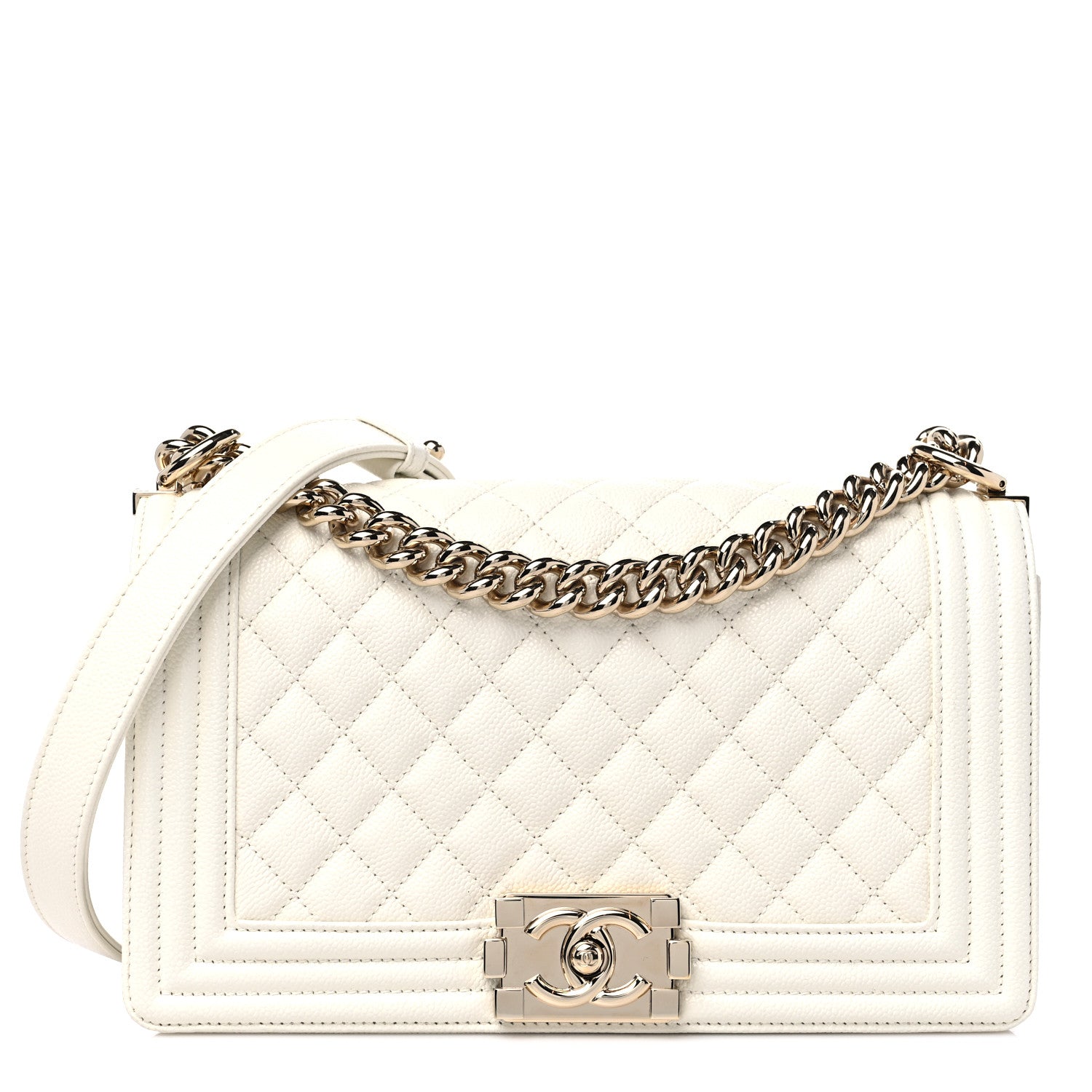 Chanel Caviar Quilted Medium Boy Flap White 1 of 10
