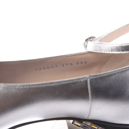 Gucci Metallic Nappa Crystal Square G Mid Heel Pumps 39.5 Silver 10 of 11