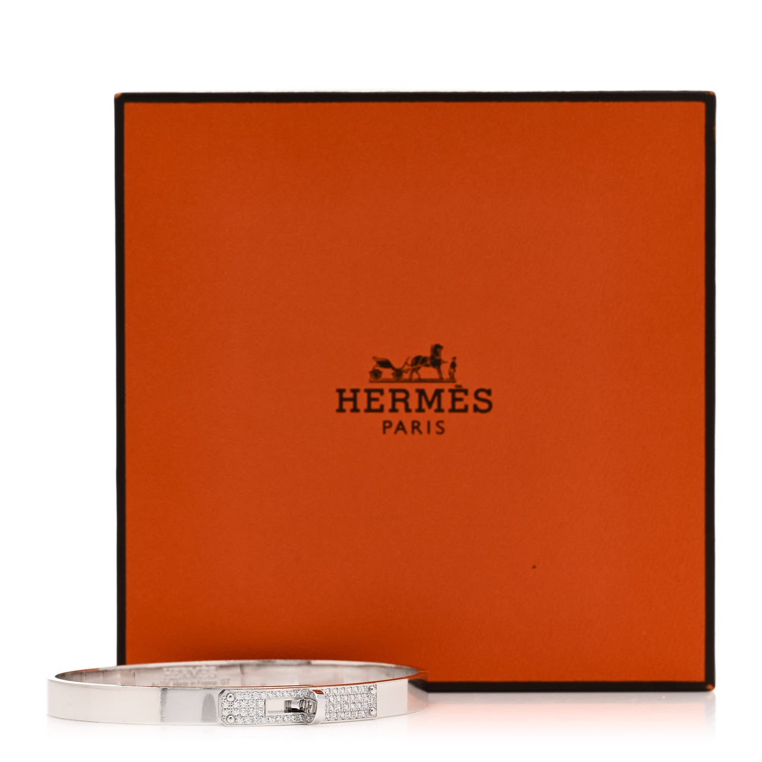 Hermes 18K White Gold Diamond PM Kelly Pave Bracelet ST 4 of 4